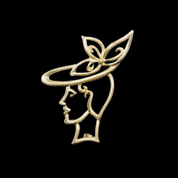 Lady Remington Jewelry - Vintage Lady Remington Gold Tone Fashion Woman Brooch (5009)